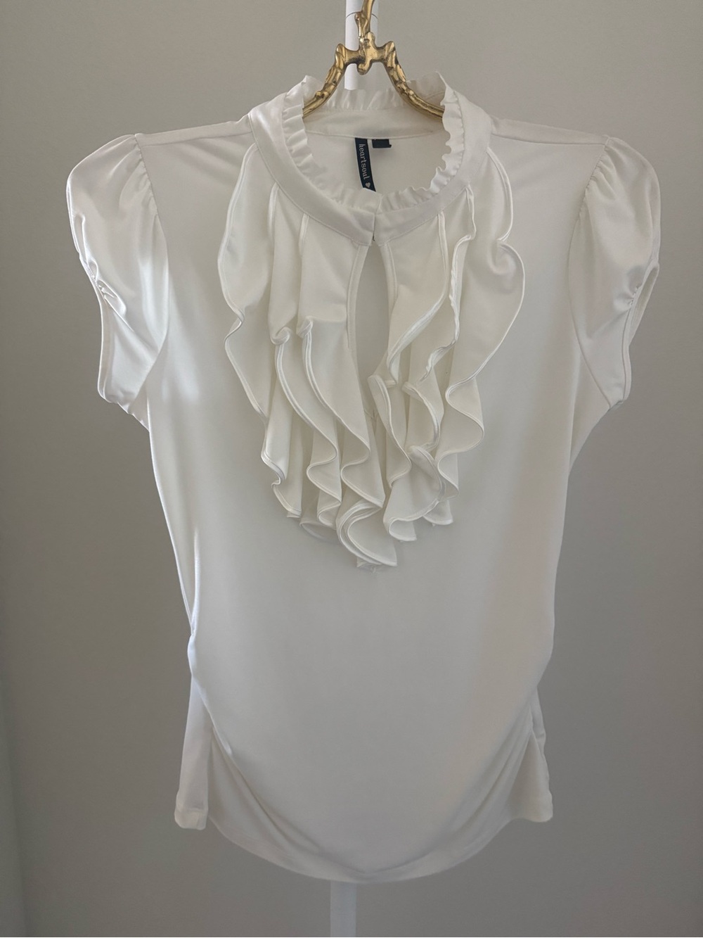 HeartSoul Cream Colored Ruffle Front Puff Sleeve Blouse - NEW Without Tags